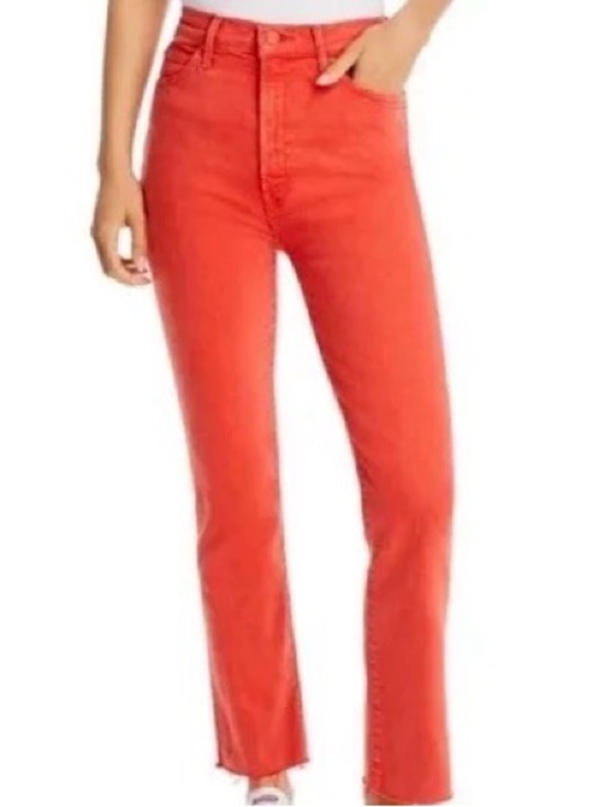 MOTHER Denim - MOTHER Straight-Leg Jeans in Coral Orange - The Swooner Ankle Fray-Women Size 27